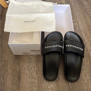 Authentic balenciaga leather pool slides sandals
